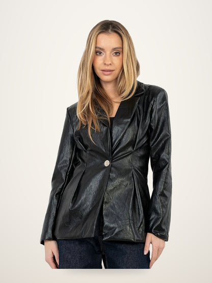 Elegant Eco-Leather Tailored Blazer