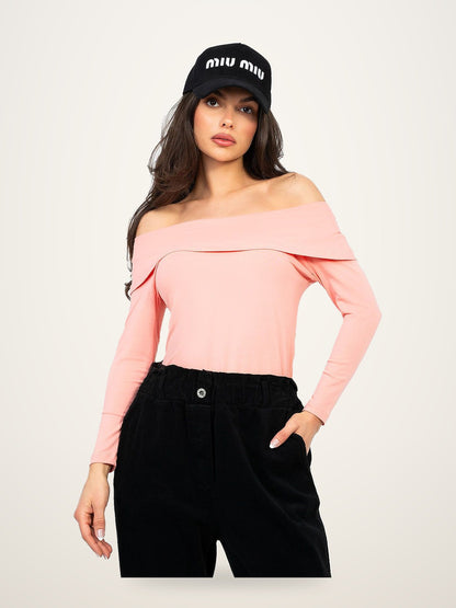Off-Shoulder Long Sleeve Fitted Blouse