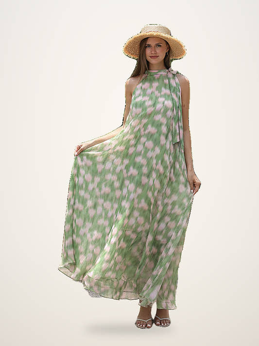 Green Floral Print Midi Dress