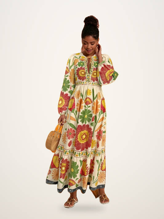 Floral Boho Balloon Sleeve Maxi Dress
