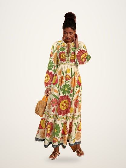 Floral Boho Balloon Sleeve Maxi Dress