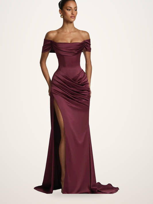 Off-Shoulder Satin Corset Mermaid Gown