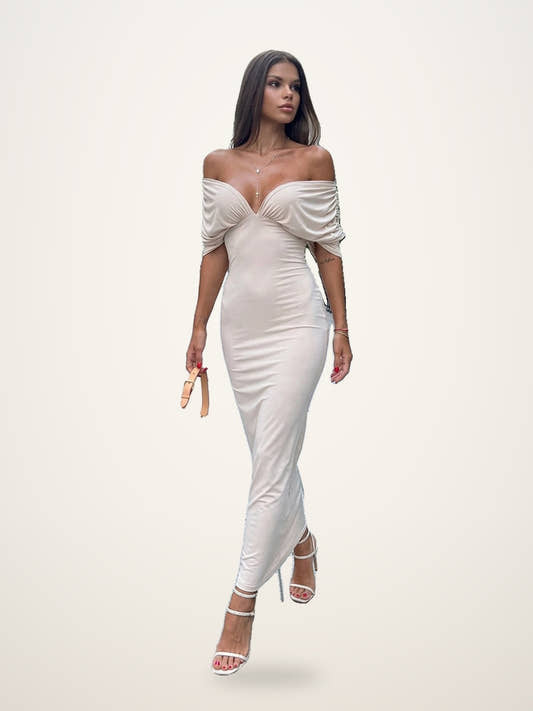 Off-Shoulder Draped Sleeve Gown