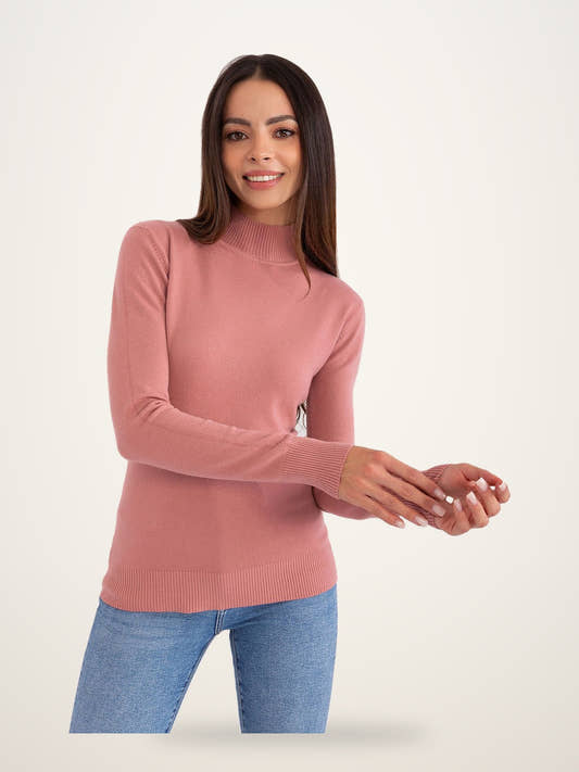 Pink Turtleneck Striped Long Sleeve Top
