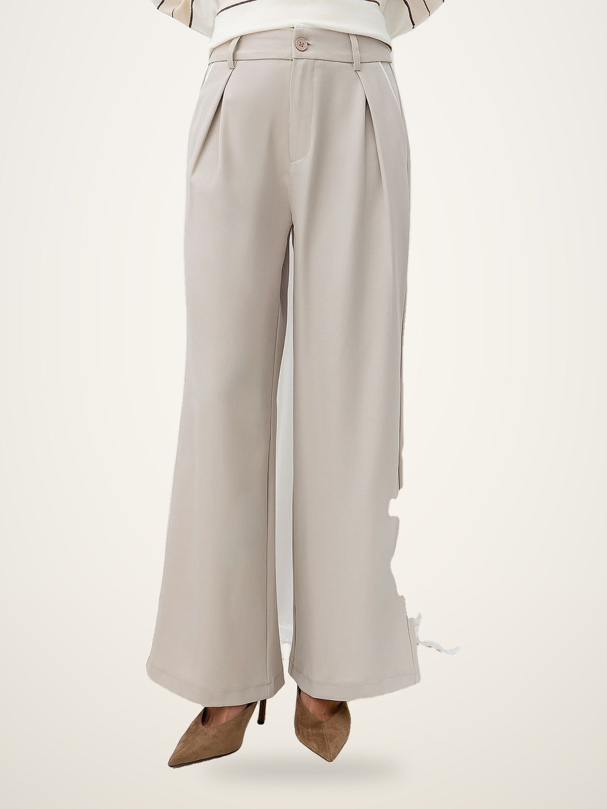 Italy Moda Beige Wide-Leg Trousers