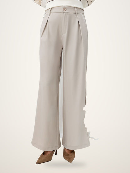 Italy Moda Beige Wide-Leg Trousers