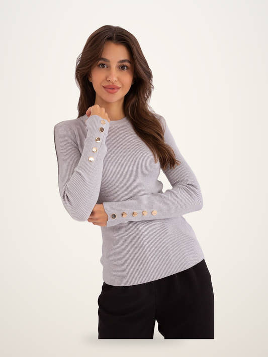 Ribbed Button Top Long Sleeve Blouse