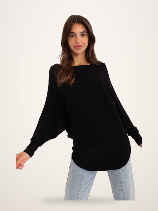 Black Oversized Sweater Batwing Pullover