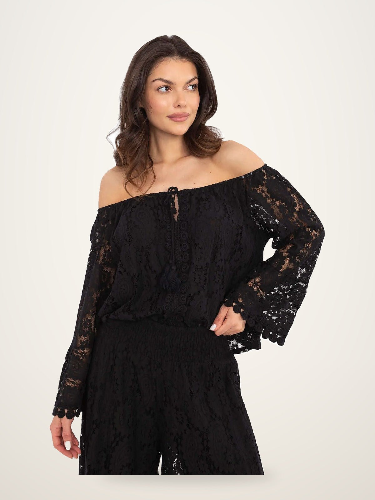 Lace Blouse Black Long Sleeve Evening Top