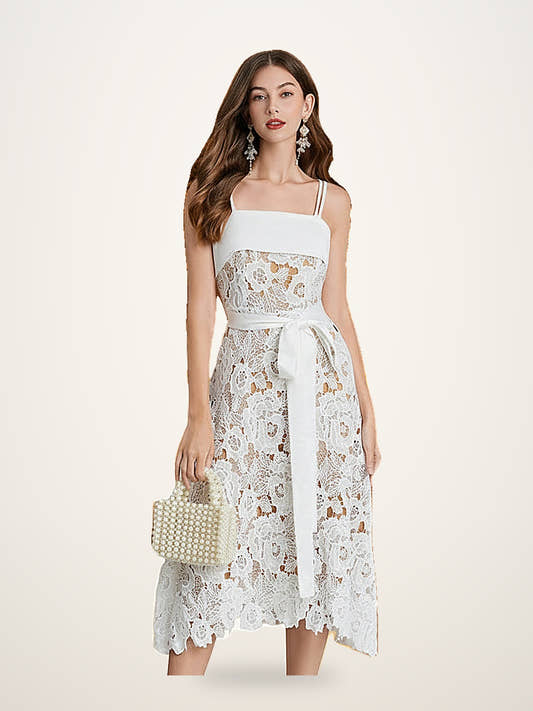 Lace Embroidered Tie-Waist Maxi Dress