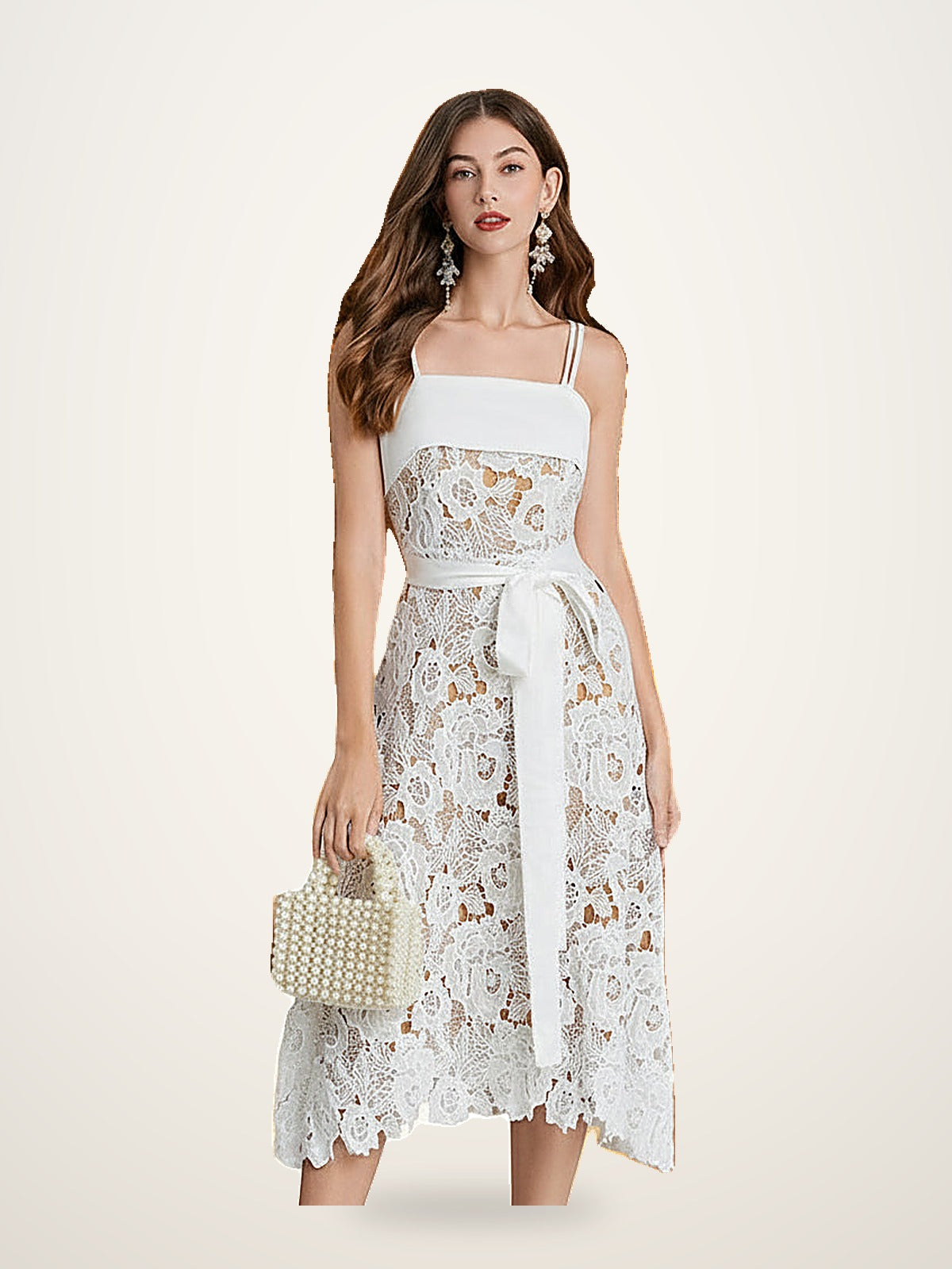 Lace Embroidered Tie-Waist Maxi Dress
