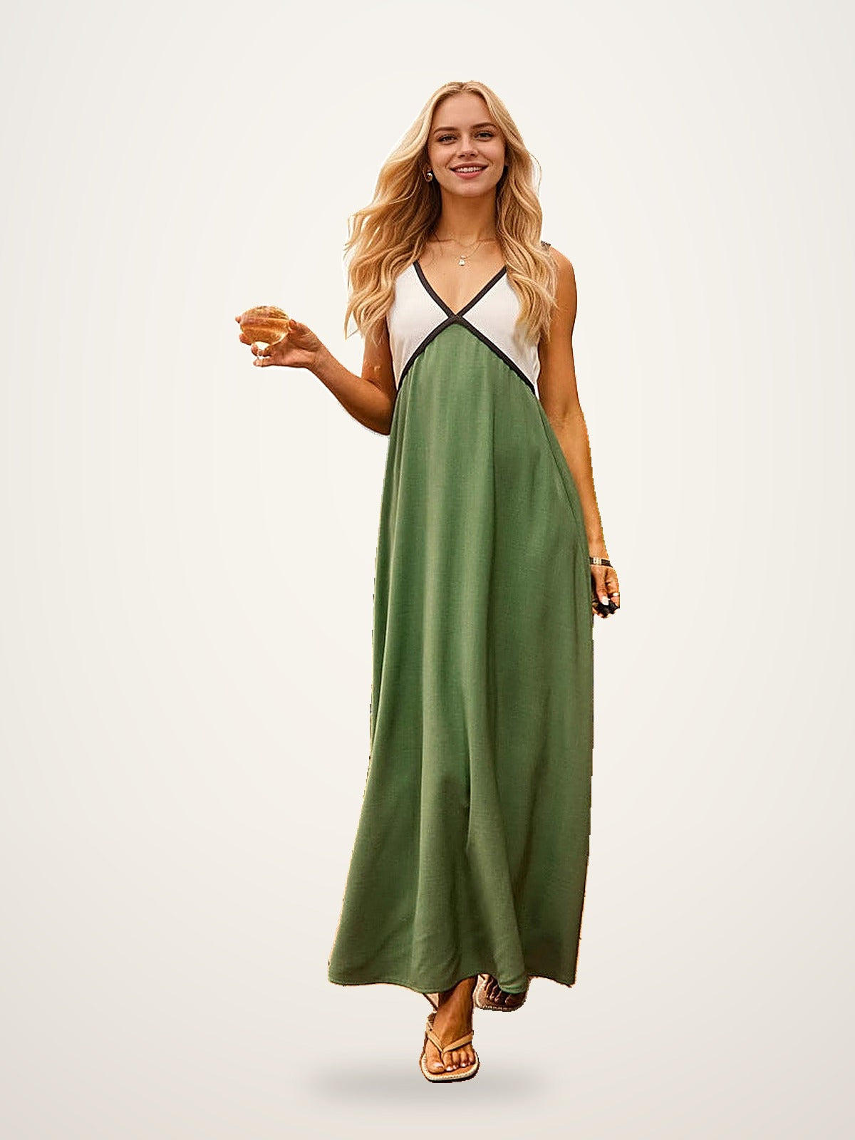V-Neck Contrast Strap Dress