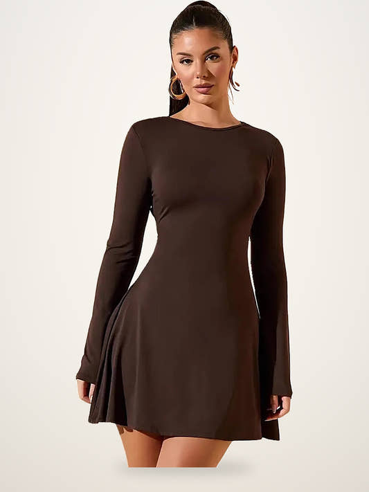 Lace-Up Back Long Sleeve Mini Dress