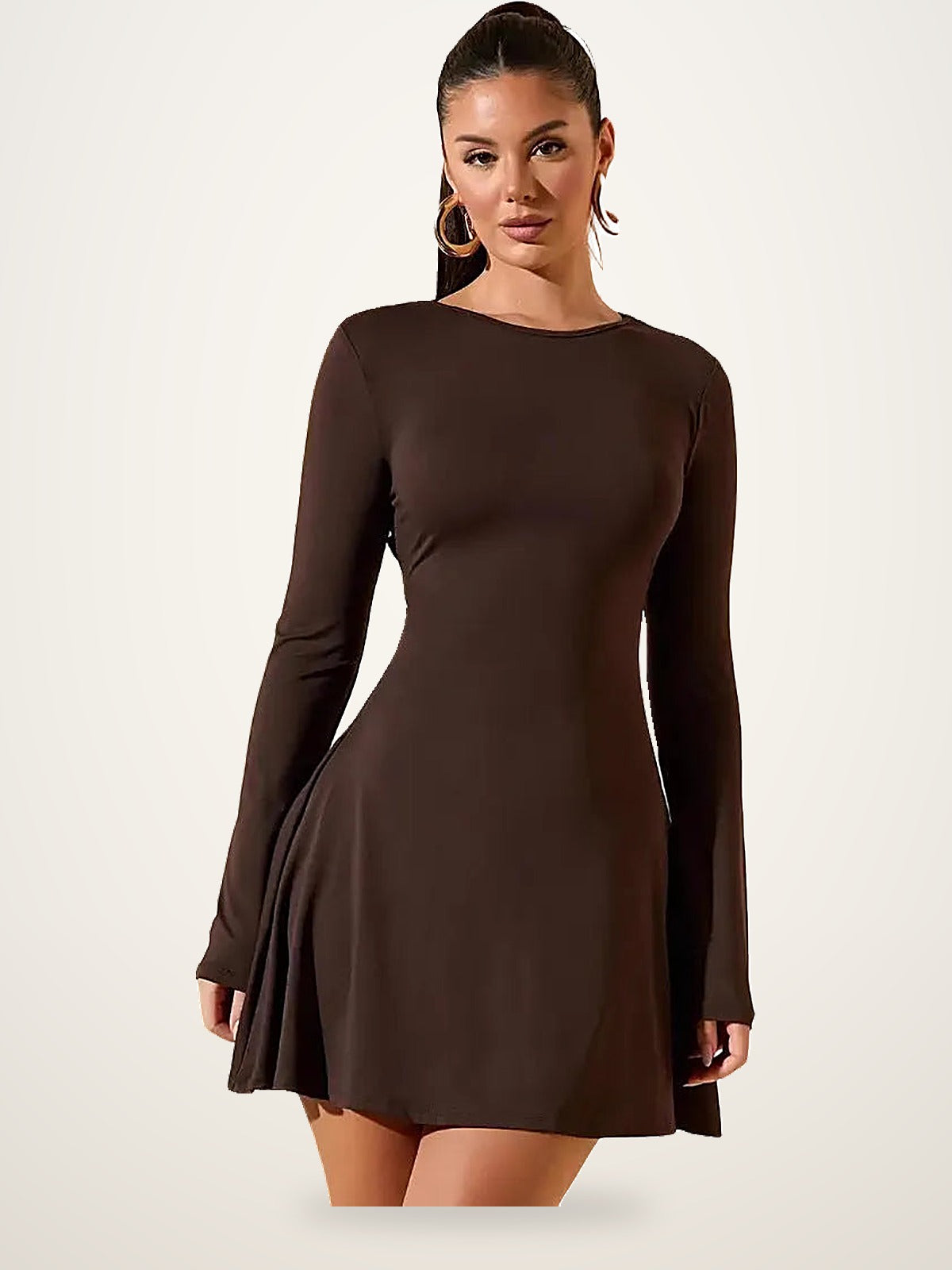 Lace-Up Back Long Sleeve Mini Dress