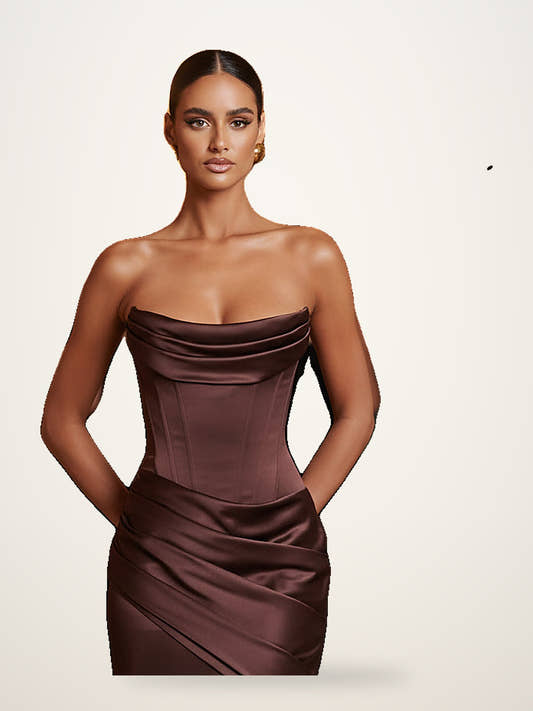 Brown Tube Top Mermaid Gown Formal Evening