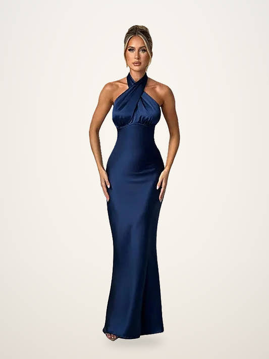 Satin Halter Open Back Gown – Formal