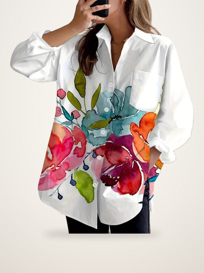 Watercolor Floral Button-Up Blouse