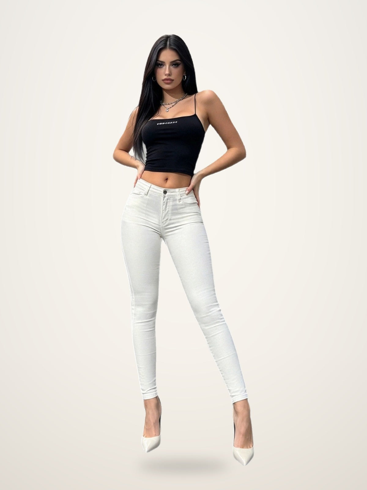 White High-Waist Skinny Jeans