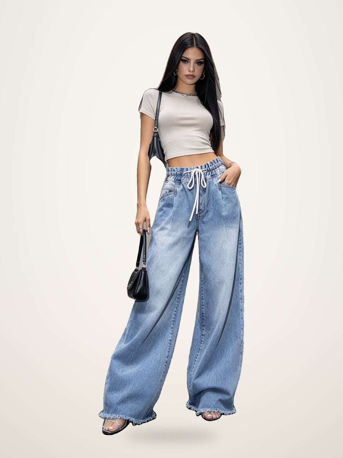 Drawstring Wide-Leg Jeans