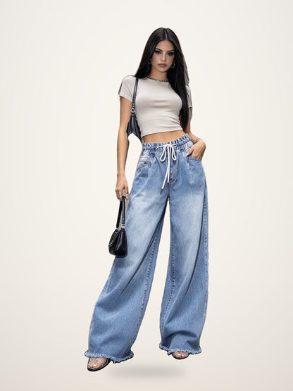 Drawstring Wide-Leg Jeans