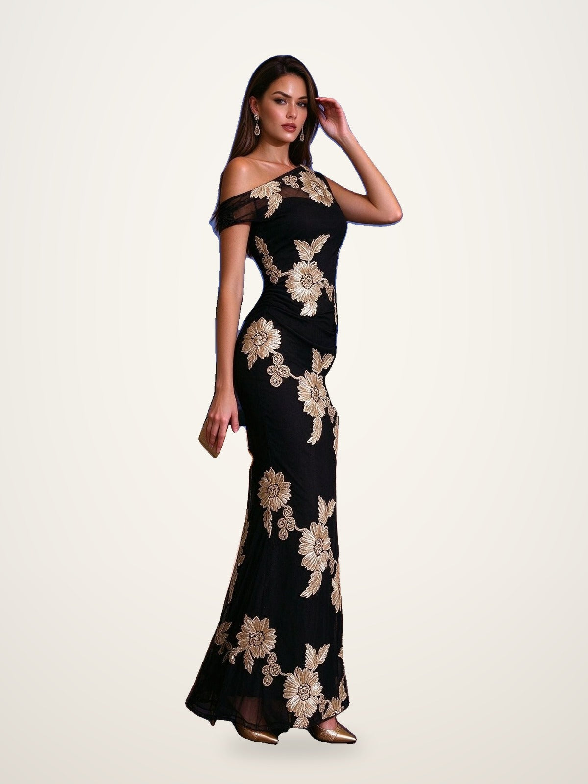 Off-Shoulder Embroidered Jacquard Mermaid Gown – photo 2
