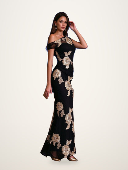 Off-Shoulder Embroidered Jacquard Mermaid Gown